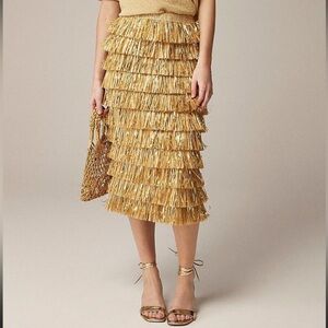J. Crew Metallic Gold Layered Midi Skirt